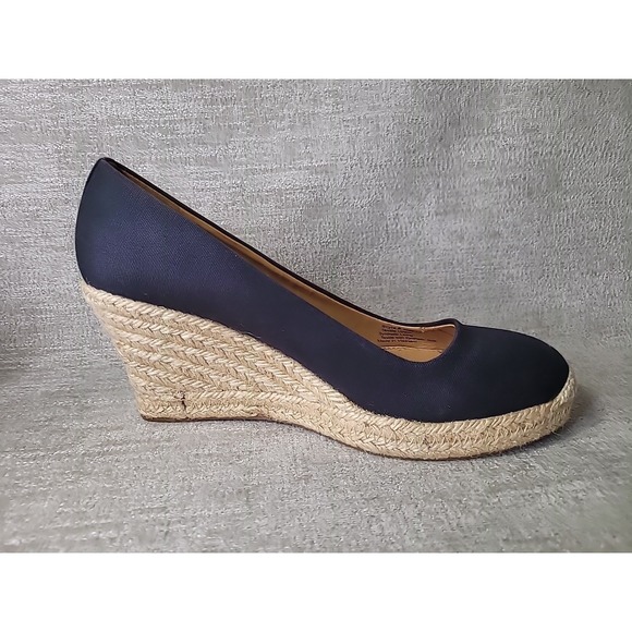 J. Crew Womens Size 9.5 Canvas Espadrilles Wedge Heels Shoes Navy Blue Slip On - Picture 4 of 9